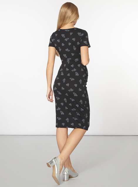 **Maternity Black Heart Ruched Wrap Dress